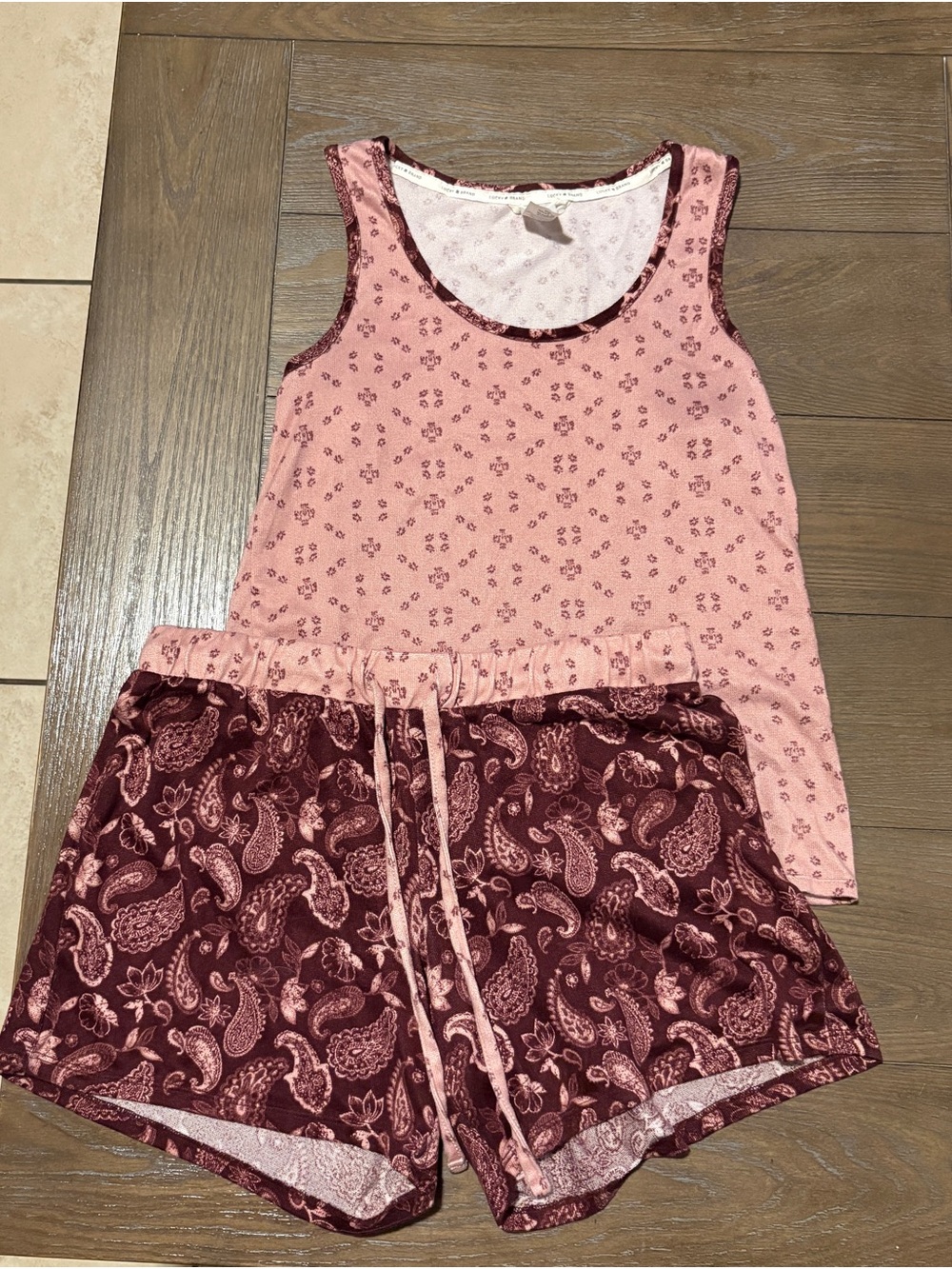 Lucky Brand Pink Tank and Burgundy Paisley Sleep Set